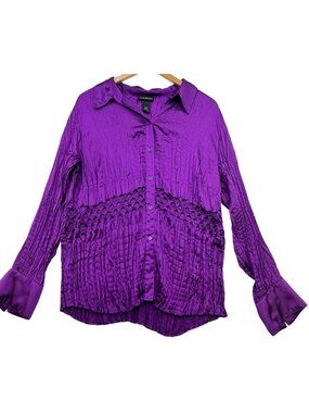 Lane Bryant Women's Button Down Blouse Long Sleeve Size 18/20 Purple Solid